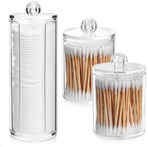 3 Pcs Wattestäbchen Halter und Wattepadspender, Transparent Wattepads Aufbewahrung mit Deckeln, Wattestäbchen Spender für Make Up Ohrenstäbchen Wohnzimmer Bad Badezimmer Organizer Schminktisch Zubehör