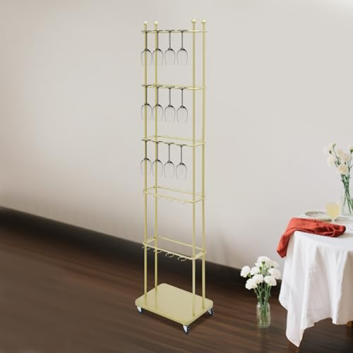 MIIWWOWO Champagne Glass Holder Stand - 42 x 30 x 176 cm- 5 Levels 32 Wine Glass Rack - Metal Champagne Tower Display Stand for Bar Party Wedding Family Celebrations Decor (Gold)