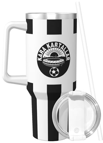 Generisch Besiktas Thermobecher mit Namen & Nummer,Besiktas Edelstahl Trinkflasche 1.2L(40 OZ) mit Strohhalm und Henkel - Thermosflasche BPA Frei - Geschenke Für Fußballfans