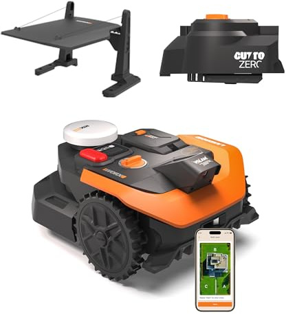 Worx Landroid Vision Cloud WR303E 2WD Robot Tagliaerba con Garage e Cut-to-Zero, Senza Filo Perimetrale per 300 m², (Evitamento Ostacoli AI, Navigazione VSLAM + RTK Cloud, Mappatura Automatica)