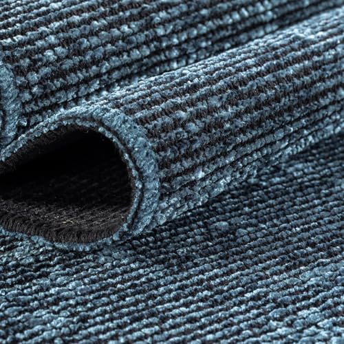 KADIMA DESIGN Moderner Teppich Uni Modern Pflegeleicht Zeitlos Waschbar Blau 140x200 cm Esszimmer Wohnzimmer Oeko-TEX rutschfest Gekettelt Flur Schlafzimmer Diele Schadstoffgeprüft | TITLIS