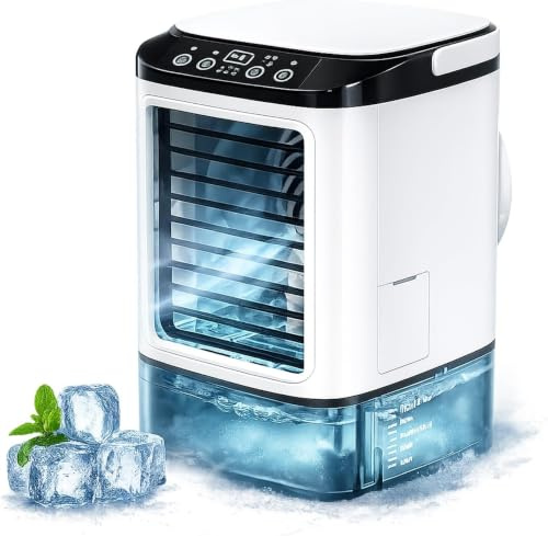 Climatiseur Mobile 2026 sans Évacuation, 4 Vitesses, avec Moule à Glaçons, Brumisation, LED 7 Couleurs et Réservoir 900 ml – Rafraîchisseur d'Air Silencieux,1pc