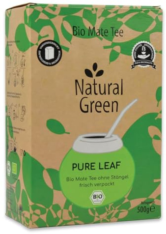 Delicatino - Natural Green PURE LEAF 500g, Organische Yerba Mate ohne Stängel, frisch und rauchfrei, Ökologischer Anbau, Vakuumverpackt für maximale Frische