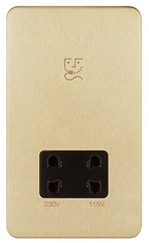 Schneider Electric Lisse Screwless Deco - Double Shaver Socket, Dual Voltage, 115/230V GGBL7090BSBS, Satin Brass with Black Insert