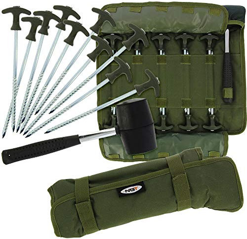 DNA Leisure NGT Carp Coarse Fishing Bivvy 10x 8 Tent Umbrella Camping Guy Rope Pegs Mallet Set Roll