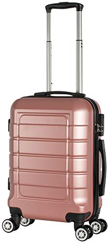 Cahoon - Hartschalen-Koffer Trolley Handgepäck Reisekoffer Kofferset 4 Rollen M-L-XL-Set 201 (Rose-Gold, Handgepäck)