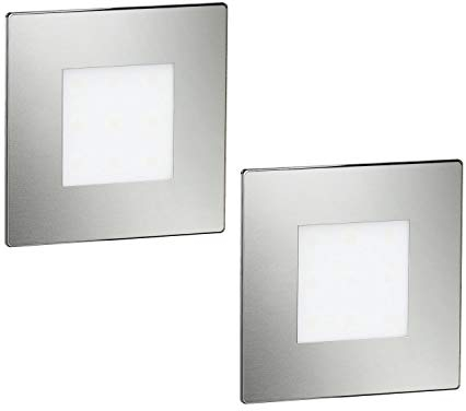 ledscom.de 2 Stück LED Treppenlicht/Wandeinbauleuchte FEX für innen und außen, eckig, edelstahl, 85 x 85mm, warmweiß