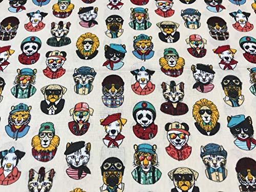 Baumwollstoffe, Stoffe Meterware, Haustier Hund und Katze Stoff, Popeline 100% Baumwolle, 1 Meter x 140 cm, GRATIS PORTES, Kinderstoffe TEXTIL PERTEX