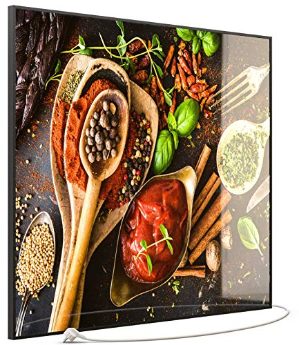STEINFELD Heizsysteme® Glas Bildheizung Infrarotheizung | Für die Küche | viele Motive 350-1200 Watt Rahmen schwarz (1200 Watt, 019 Gewürze)