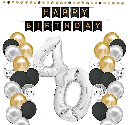 envami® Geburtstagsdeko 40 Geburtstag Deko - 40. Geburtstag Männer Frauen - Party Deko - Luftballons 40 Happy Birthday Girlande Ballons - Birthday Decorations