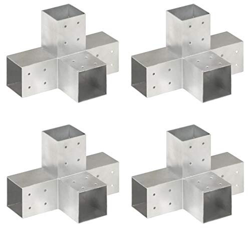 vidaXL 4x Pfostenverbinder X-Form 4 Hülsen Balkenschuh Holzverbinder Eckverbinder Pfostenecke Balken Verbinder Feuerverzinkt Verzinktes Metall 81x81mm