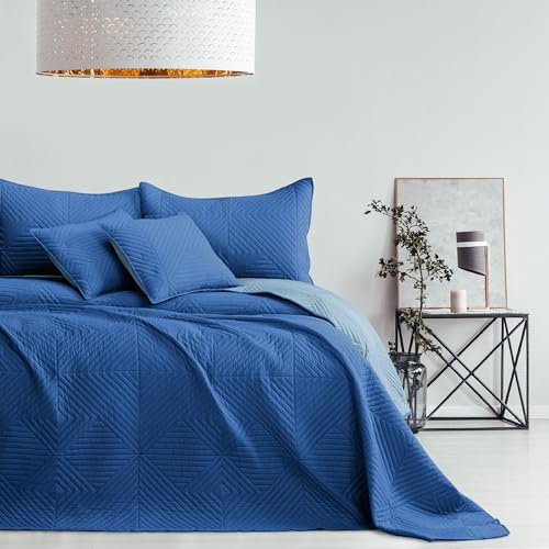 RESTILO Tagesdecke blau himmelblau 260x280 Bettüberwürf zweiseitig Softa | Ultrasonic Steppung Polyester