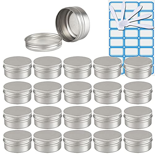 ZEOABSY 50 Stück Leere 50 ml Rund Silber Aluminium Tins mit Schraub-Deckel Schraubdose Cremedose Alu-Tiegel Dosen Aludose Blechdosen für Kosmetik Kerze Salben 5X Spatel, 2X Etikette