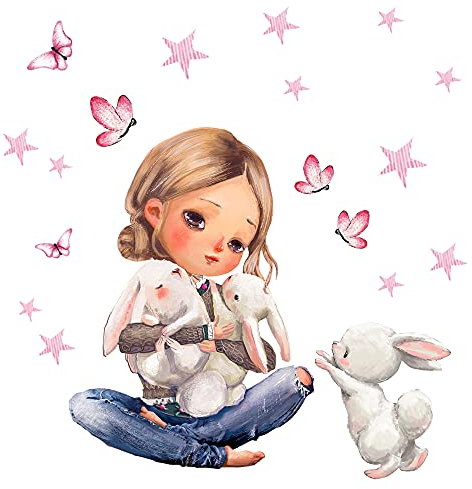 Little Deco Wandtattoo Wandsticker Kinderzimmer Mädchen Tiere Hase Wandaufkleber Sterne Spielzimmer Babyzimmer Wanddeko Wandbild Schmetterling Kinder DL688-2
