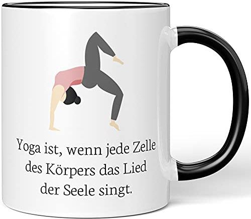 JUNIWORDS Tasse, Yoga ist, wenn Jede Zelle des Körpers das Lied der Seele singt, Wähle Farbe, Schwarz