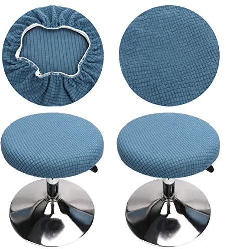 HuaLiSiJi Hockerbezug Rund 30-40cm Bezug Hocker Rund Elastischer Hocker Rundbezug, Waschbar Pflegeleicht Weich und Langlebig,für Runde Oder Quadratische Hocke (2 Stück Blau)