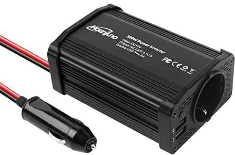 Hoenjuno Inverter di Potenza, Invertitore 300W per Auto, Convertitore da 12V a 220-240V con Doppia Porta di Carica USB da 4.8A ~ Carica Laptop, iPad, iPhone, Tablet, Console e Molto Altro