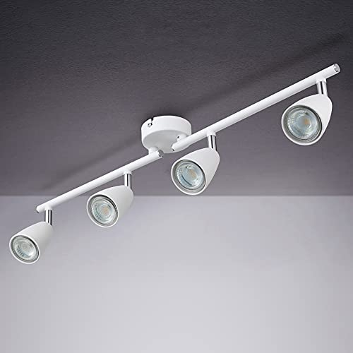 IMPTS LED Deckenleuchte Drehbar weiß, 4-Flammig Spotbalken, LED Deckenlampe inkl.4x3W GU10 Leuchtmittel, 250LM IP20 230V Warmweiß, Modern Deckenlampe Deckenspots für Wohnzimmer, Schlafzimmer
