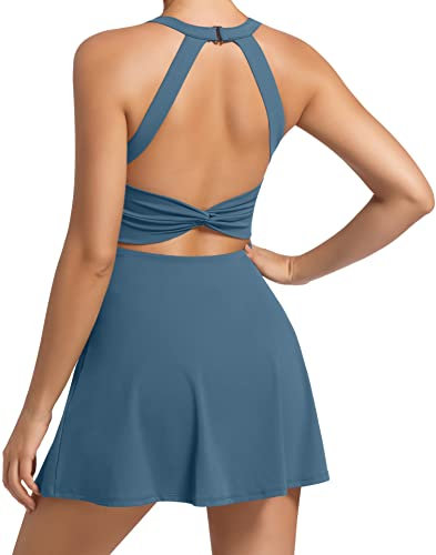 Robe de Tennis d'entraînement pour Femme avec Short et Soutien-Gorge intégrés - Vêtements de Sport pour Le Golf, Bleu, Taille L