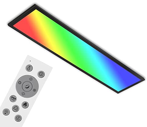 BRILONER - LED Deckenlampe flach mit Fernbedienung, buntes RGB Licht, einstellbar von warmweiß bis kaltweiß, Lampe, Deckenleuchte, Wohnzimmerlampe, LED Panel, Küchenlampe, 100x25x6,6 cm, Schwarz