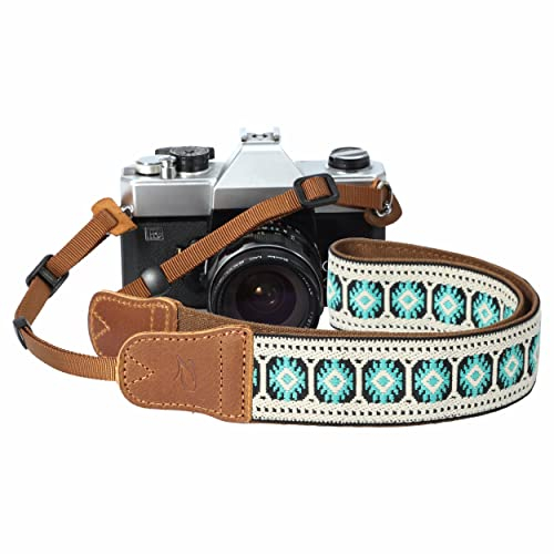 Camera Strap - 1.5 Cowhide Head Shoulder Neck Strap ,Retro Jacquard Embroidery Multi-pattern camera straps for Cameras and Binoculars,Cute Adjustable Thin Strap for Adults & Kids(Vintage White)