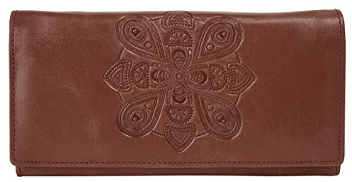 bruno banani Geldbörse Mandala Echt Leder Damen | Praktisches Portemonnaie, 12 Kartenfächer, doppelter Druckknopfverschluss, RFID-Schutz, dezente Logoprägung | 021645