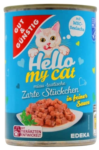 Gut & Günstig Hello My cat Zarte Stückchen in feiner Sauce mit MSC Seelachs, 20er Pack (20 x 415g)