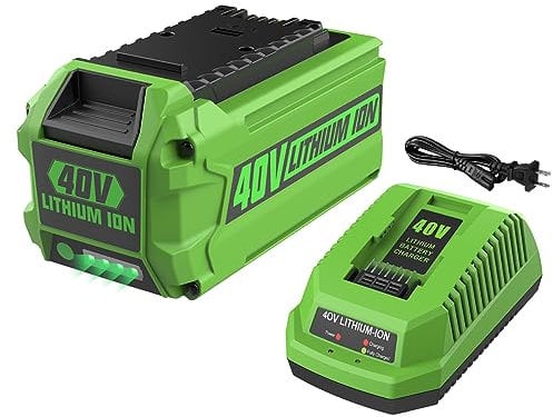 Powilling 6.5Ah 40V 29472 29462 Battery Replacement for Greenworks 40V Battery and Charger 29482 Compatible with Greenworks 40V G-MAX Power Tools 29252 20202 22262 Smart USB 40V Greenworks Battery