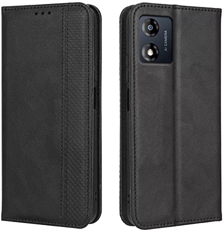 EASSGU Handyhülle für Motorola Moto E13 (6.5 Inches) Flip Folio PU Leder Magnetschalter Schutzhülle, [3 Kartenfach] [1 Wallet] Stand Case - Schwarz