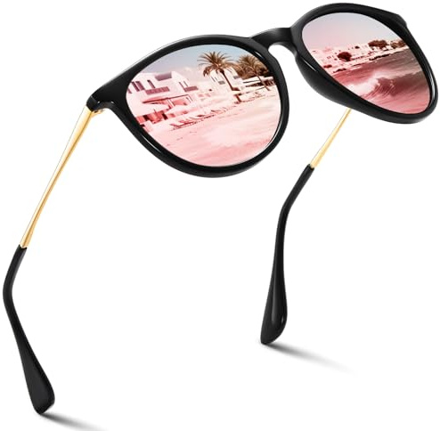 kunchu Sonnenbrille-Damen-Polarisierte-Sonnenbrille-Rund-UV400-im-Retro-Sonnenbrille-für-Damen & Herren Schutz Vintage Schwarzpulver