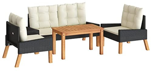 vidaXL 4-TLG. Garten-Lounge-Set mit Kissen Poly Rattan&Massivholz