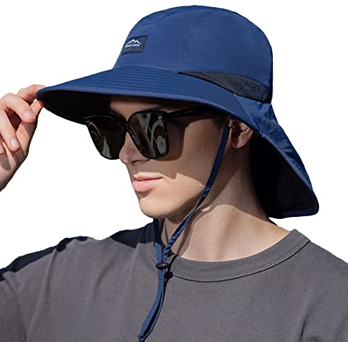 CLAPE UV Schutz Sonnenhut mit Nackenschutz Atmungsaktiv Mesh Safari Boonie Hat Fischerhut Outdoor Breiter Krempe Sommerhut Faltbar Wanderhut Herren Damen