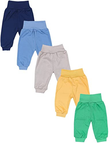 TupTam Pumphose Baby 5er Pack Unisex - Bequeme Baby Hose für Jungen und Mädchen aus Oeko-Tex Baumwolle, Farbe: Dunkelblau Blau Senfgelb Beige Grün, Größe: 74