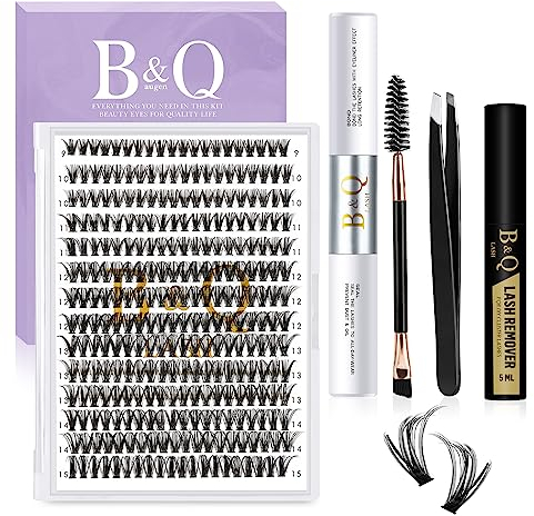 B&Q Individual Eyelashes, 40D-0.07C-9–15 Mix, Individual Eyelashes for Beginners, Lash Clusters, Pack of 280 (40D-0.07C, 9–15 Mix)