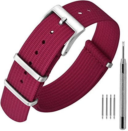 ANNEFIT Nylon Uhrenarmbänder 20mm mit Edelstahl Metall Schließe, Sport Atmungsaktive Ersatzarmband (Rot)