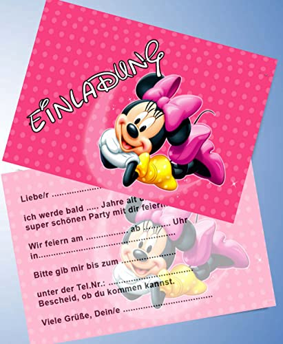 ich 12 Einladungskarten & 12 Umschläge für Geburtstag Partys und Kindergeburtstag Minnie Maus Nr. 1