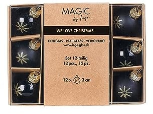 Weihnachtskugeln Glas 3cm x 12 Stück in Kartonbox Christbaumkugeln schwarz - Ebony Black