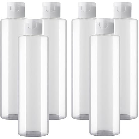 LusDoly 6 Piezas 250ml Transparente Recargable Botellas de plástico con Tapa Abatible Blanco Botellas de Jabón Botes loción Botella