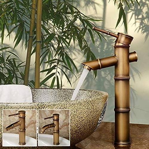 Robinet Robinet de salle de bains antique, robinets de lavabo en laiton, navire de style rétro européen, grand évier en bambou, robinet mitigeur d'eau chaude et froide, grue de robinet