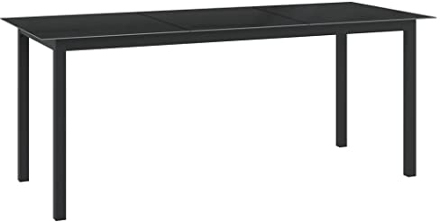 BIGBARLEY Terrassen-Weintische, Outdoor-Couchtische, Balkon-, Terrassen- und Gartentische,Gartentisch Schwarz 190x90x74 cm Aluminium und Glas