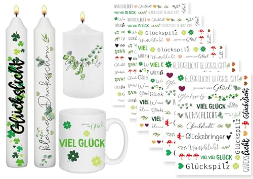 Sugeru 6 PCS Kerzentattoo Wassertransferdruck | wasserschiebefolie kerzen | kerzenaufkleber sticker | Kerzen dekorieren | Sprüche,ostern,Lieblingsmensch,Happy Birthday(Glückslicht)