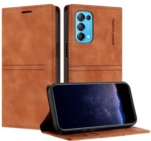 TOUCASA Handyhülle für Oppo Reno 5 5G / Find X3 Lite, PU Leder Brieftasche Flip Stoßfest Hülle, mit [Kartenfächer] [Magnetverschluss] [Ständer] Kompatibel mit Oppo Find X3 Lite (Braun)