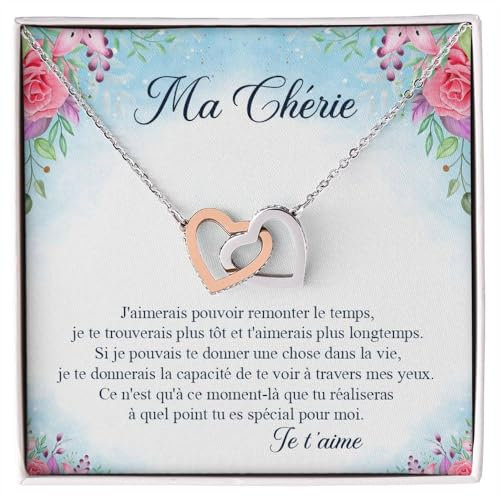 Collier pour femme Ma Chérie Argent, Idées cadeaux pour elle Anniversaire de mariage, Anniversaire ou Noël - Coffret avec dédicace comprise (Or - À mon Âme Sœur)