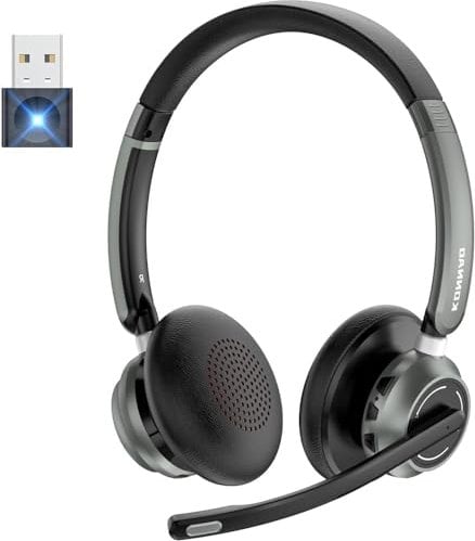 KONNAO Wireless Headset with AI Noise Cancelling Microphone, V5.3 Wireless Headphones with USB Dongle & Mic Mute for Computer/Laptop/PC/iPhone/Android/Cell Phones/Zoom/Ms Teams/Skype
