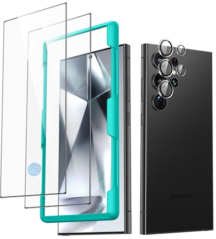 ESR Pack 2+1 Protector Pantalla Samsung Galaxy S24 Ultra, 2 Protectores Pantalla Cristal Templado y 1 Set Protectores Individuales Lentes, Bordes Curvos 2.5D, Cobertura Total, Resistente Arañazos