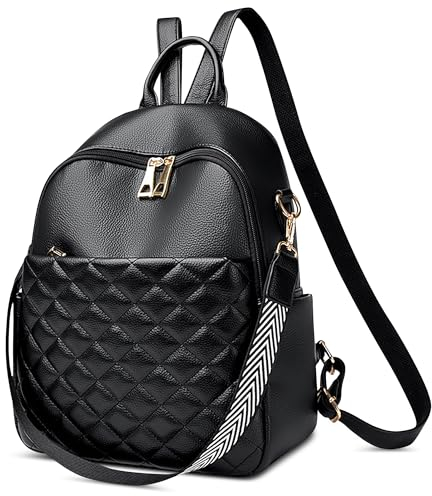 DIRRONA Mode Damen Rucksack Elegant Lässig Frauen Umhängetasche Travel Arbeit Einkaufen Anti-Diebstahl Cityrucksack Mittel PU Leder Wasserdicht Schule Rucksack Urlaubsrucksack Schwarz