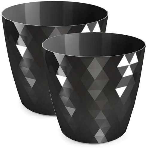 PECZEKO Pot de Fleurs Brillant, Pot de Fleurs en Plastique, Pot de Fleurs décoratif pour Grandes et Petites Fleurs, Lot de 2 Pots de Fleurs, Pots de Fleurs, Pots à Herbes, (2 pièces) Noir, ø 14 cm