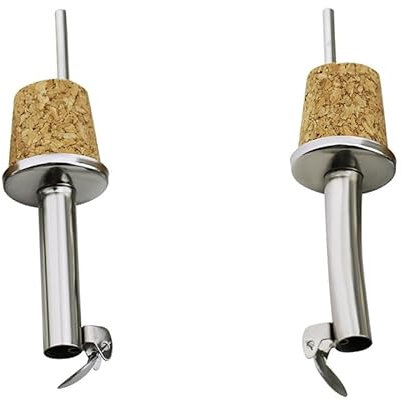 Lot De 2 Becs Verseurs D'huile d'olive en Acier Inoxydable Becs Verseurs pour Huile pour Bouteilles avec Bouchon en Liège pour Vin Liqueur Café Sirop Et Vinaigre