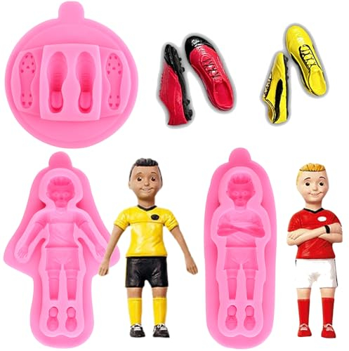 RFGHAC Football Theme Fondant Moulds Footballer Silicone Mould Soccer Shoes Mould for Cake Decorating Cupcake Topper Chocolate Candy Polymer Clay Gum Paste Set of 3