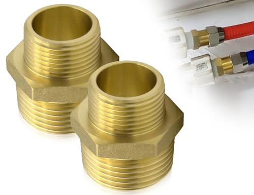 ZoeTekway 2 Stück Reduziernippel, Doppelnippel beidseitiges Außengewinde G1/2 Auf G3/4 Adapter aus Messing, für Wasserrohr Schlauchanschluss